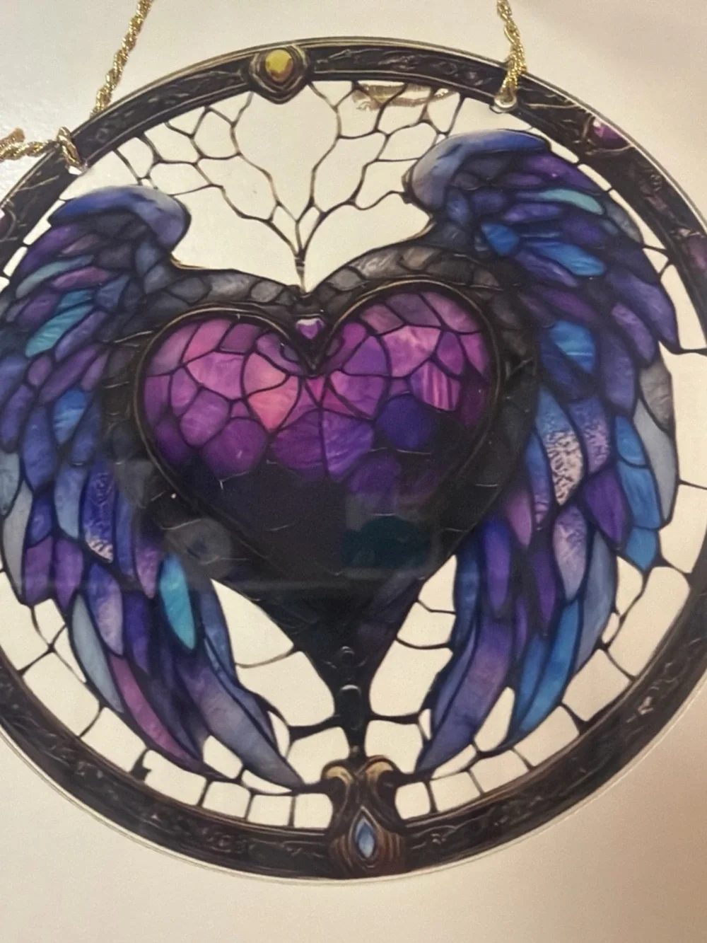 Purple Winged Heart Stained Glass Wall Art Acrylic Suncatcher